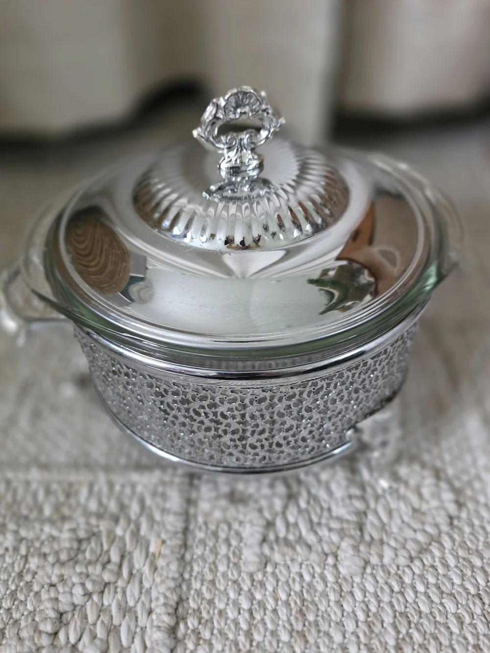 Anchor Hocking Vintage 1940s Silver 2qt Casserole Server